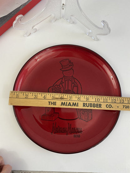 Neiman Marcus 13.5” Red Glass Snowman 2015 Serving Platter NIB /rb