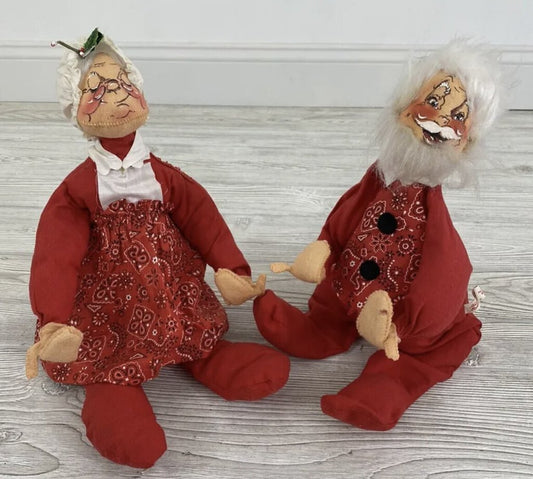 1971 Pair Annalee Mr & Mrs Santa Claus Mobilitee 13” Dolls /br