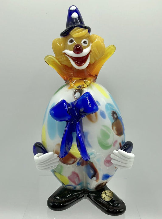 Vintage Colorful Murano Glass Clown w/ Blue Bow Numbered /b