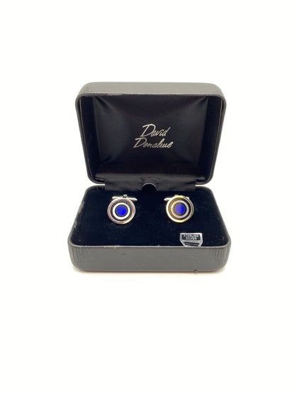 David Donahue Sterling Silver Cuff Links Blue Center with Mother of Pearl Accents /ro