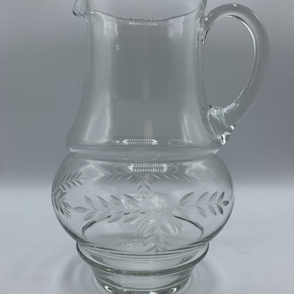 Vintage Etched Glass Flower and Laurel Pitcher /hg