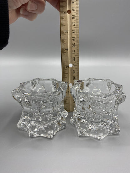 Mikasa Lead Crystal Sparkling Star Votive or Candlestick Holder Set of 2 /roh