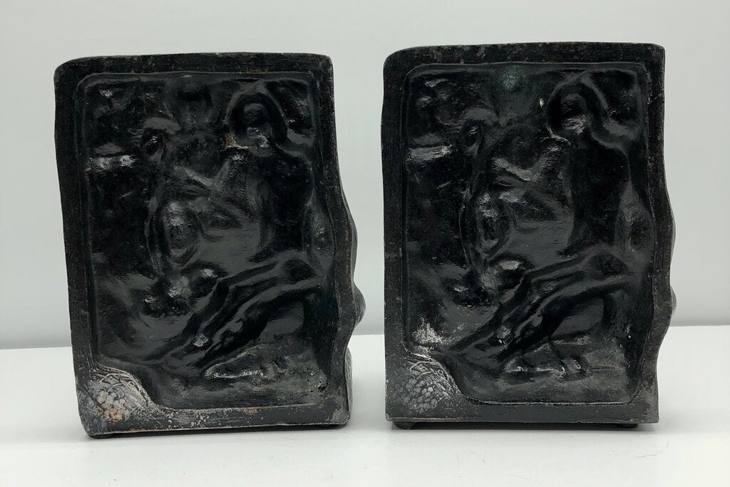 Reproduction Cast Metal Native American Indian w/ Son Bookends /b