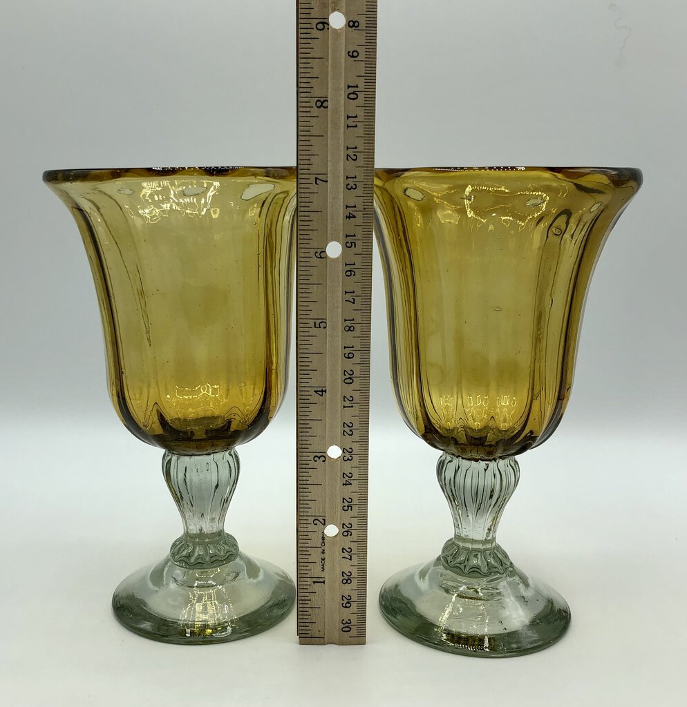 Set of 2 Mariposa Glitz Amber Water Goblets 7 1/8” /b