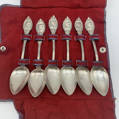 Antique Hotchkiss & Schreuder Medallion 6” Coin Silver Spoons Set/6, C.S. Ball /hg