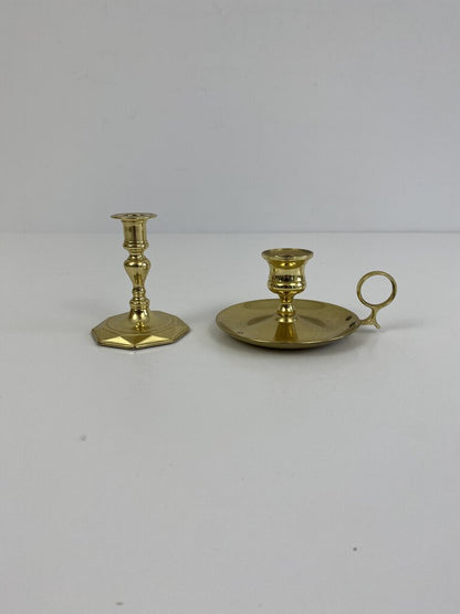 Baldwin set of 2 Brass Candlestick Holders Chamberstick 3.5” and traditional 2.25” Tall /rb