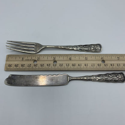 Antique 1847 Rogers “Fairie” Youth Knife and Fork Set /hg