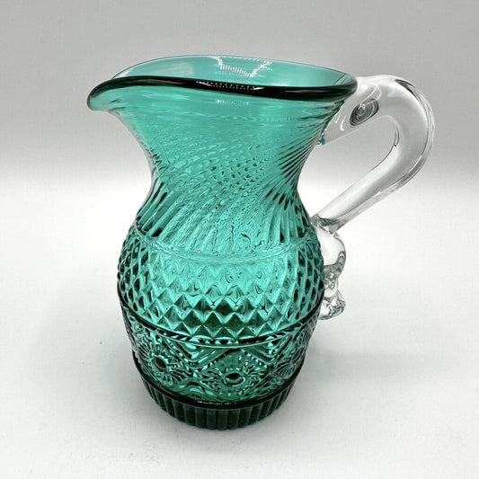 Metropolitan Museum Of Art Hand Blown Diamond And Sunburst Green Glass Pitcher Reproduction /cb