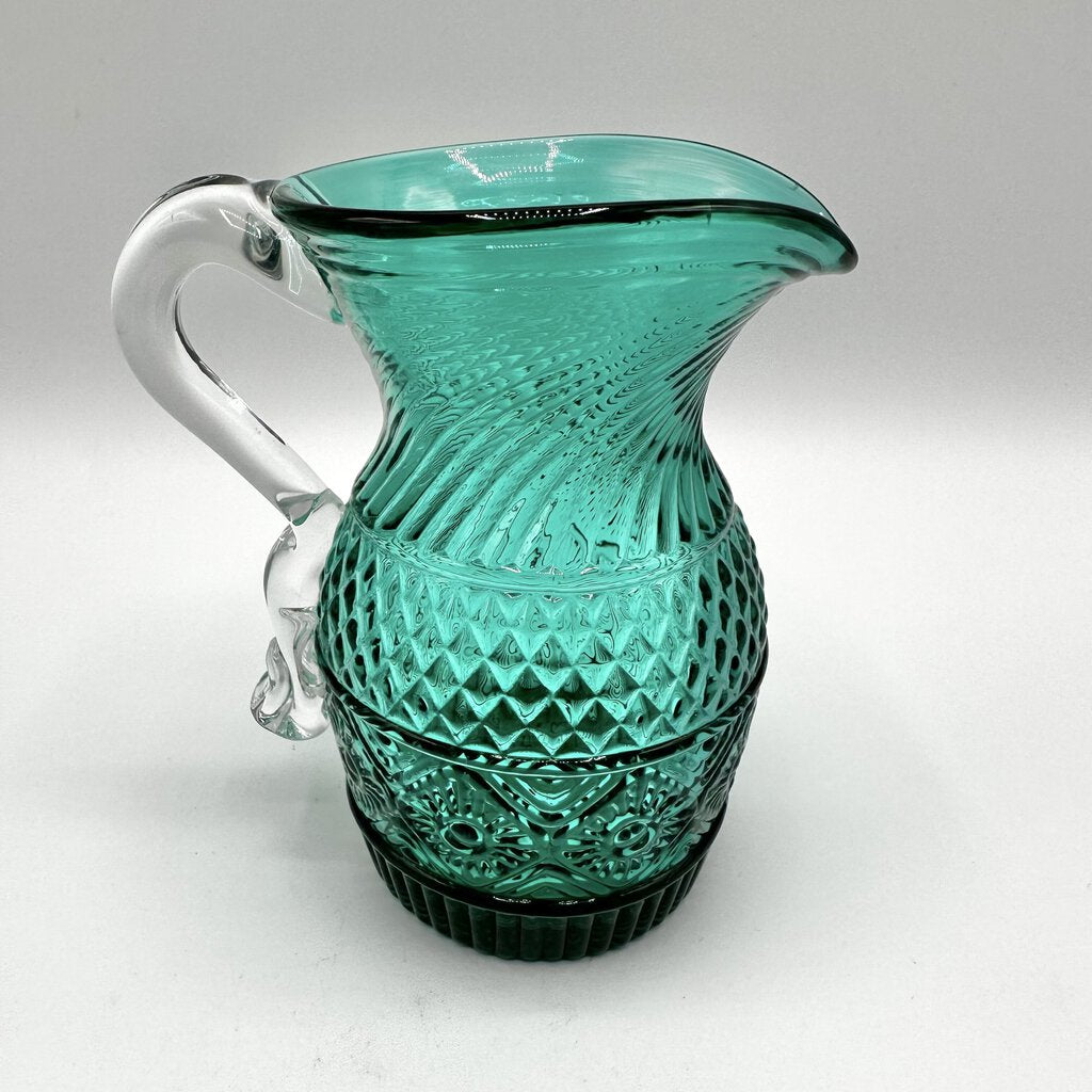 Metropolitan Museum Of Art Hand Blown Diamond And Sunburst Green Glass Pitcher Reproduction /cb