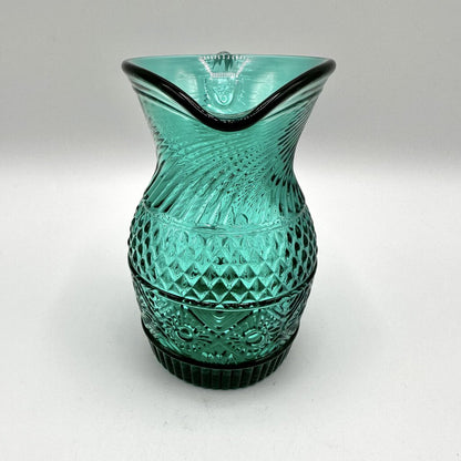 Metropolitan Museum Of Art Hand Blown Diamond And Sunburst Green Glass Pitcher Reproduction /cb