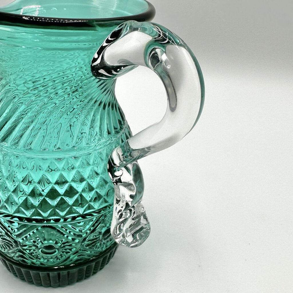 Metropolitan Museum Of Art Hand Blown Diamond And Sunburst Green Glass Pitcher Reproduction /cb