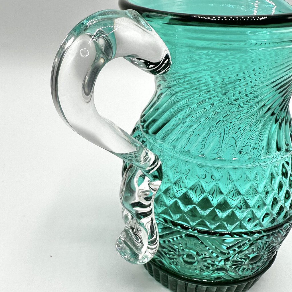 Metropolitan Museum Of Art Hand Blown Diamond And Sunburst Green Glass Pitcher Reproduction /cb