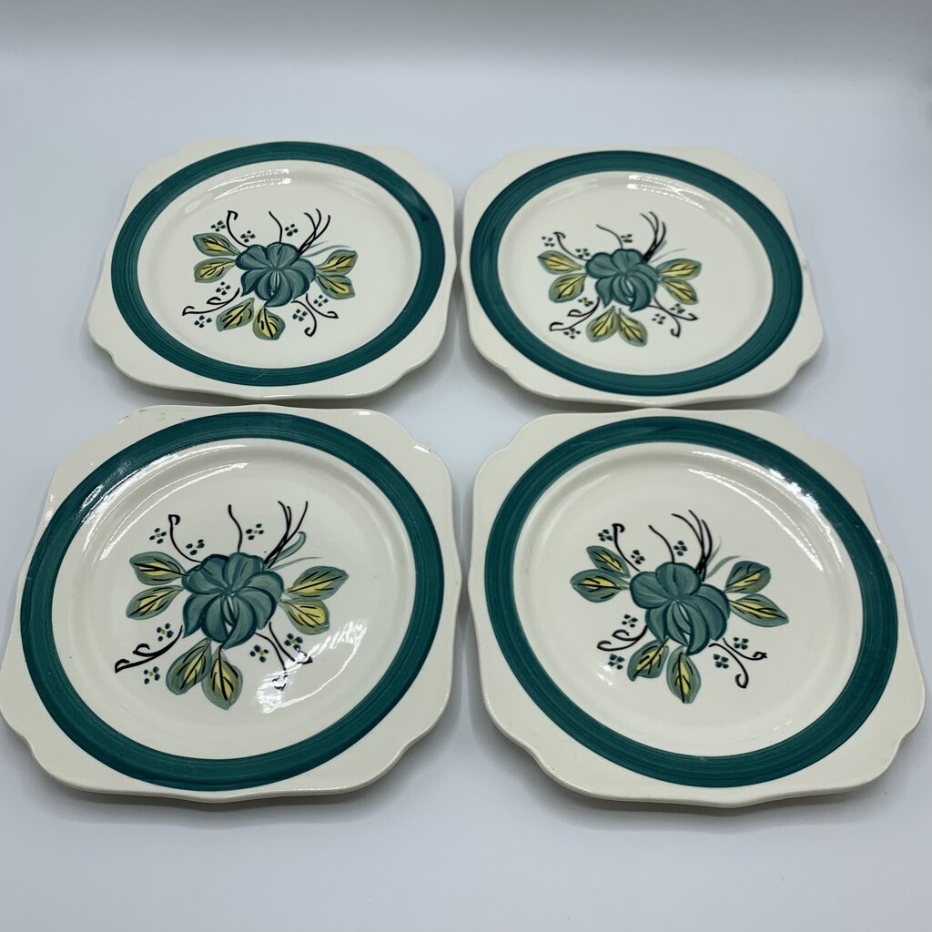 Vintage Blue Ridge Southern Potteries Inc.Teal Square Salad Plates Set of 4 /hg