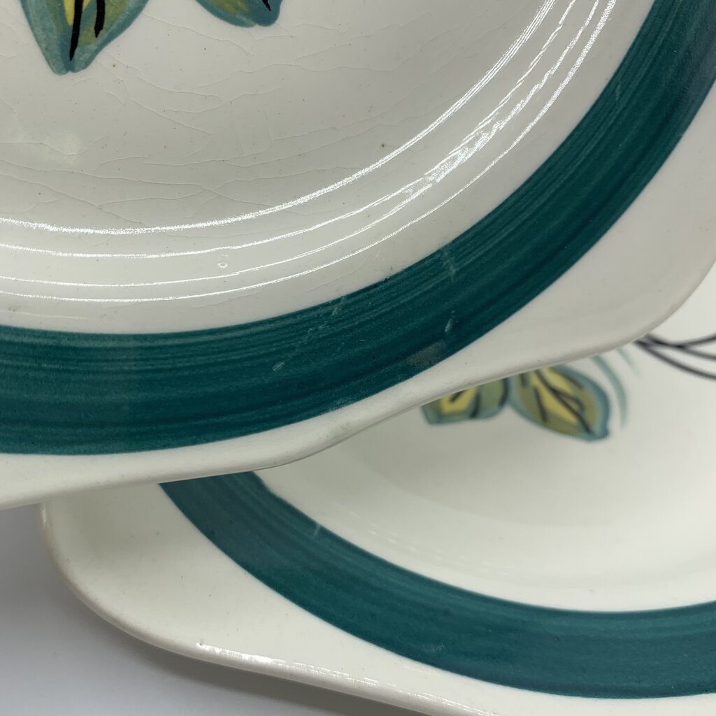 Vintage Blue Ridge Southern Potteries Inc.Teal Square Salad Plates Set of 4 /hg