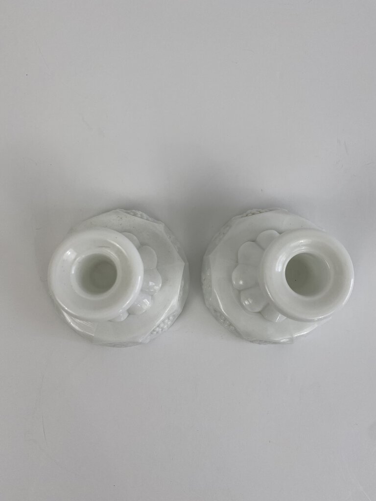 Westmoreland White Milk Glass Panel Grape set of 2 Candlestick holders /rb