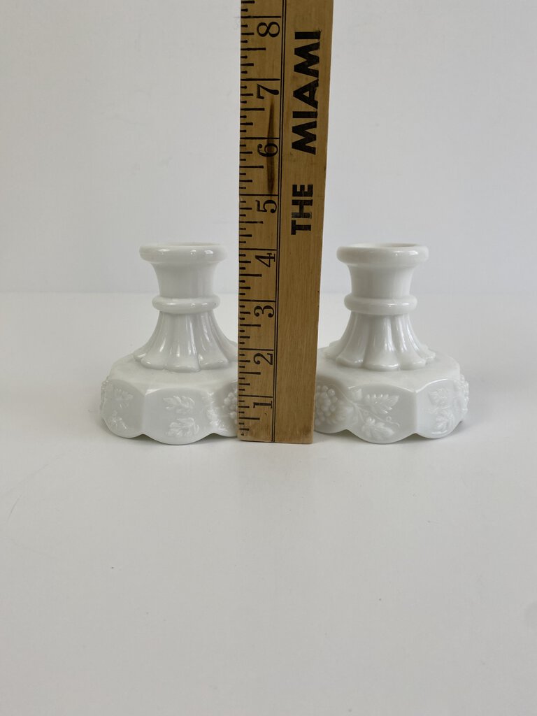 Westmoreland White Milk Glass Panel Grape set of 2 Candlestick holders /rb