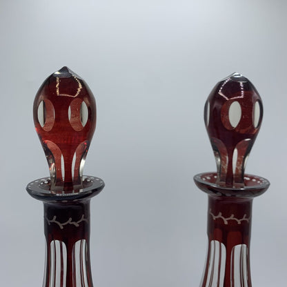 Pair of Antique Egermann Ruby Red Bohemian Glass Decanters /hg