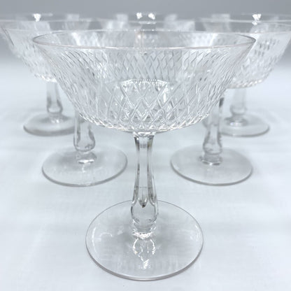 Vintage MCM Fine Arts “Royal Diamond” Champagne Coupe Glasses Set of 6, Made in Netherlands /hg