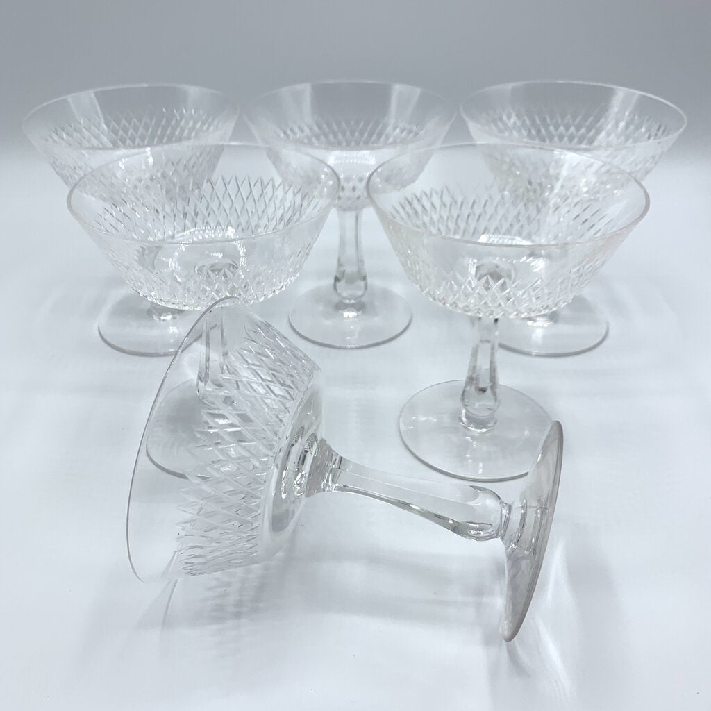 Vintage MCM Fine Arts “Royal Diamond” Champagne Coupe Glasses Set of 6, Made in Netherlands /hg