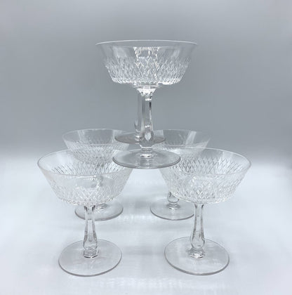 Vintage MCM Fine Arts “Royal Diamond” Champagne Coupe Glasses Set of 6, Made in Netherlands /hg