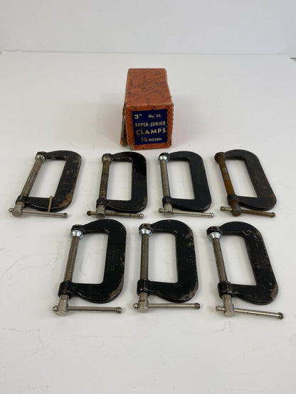 Lot of 7 The Cincinnati Tool Company Forged Steel No. 54 & 55 Super JR. C-Clamps /rw