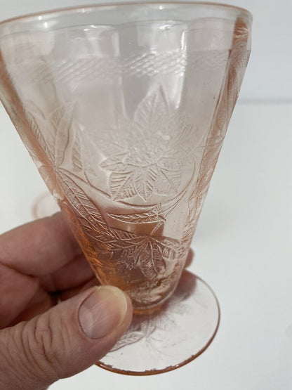 Jeannette Pink Poinsettia Depression Glass Footed Set of 5 /rc.