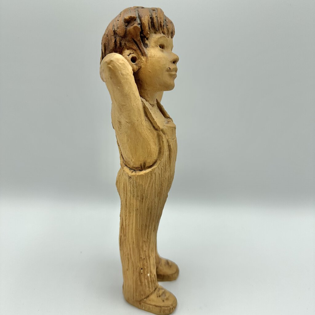 Vintage Lee Bortin Originals Chicago Clay Figurine Boy With Hands Behind Head Signed /cb