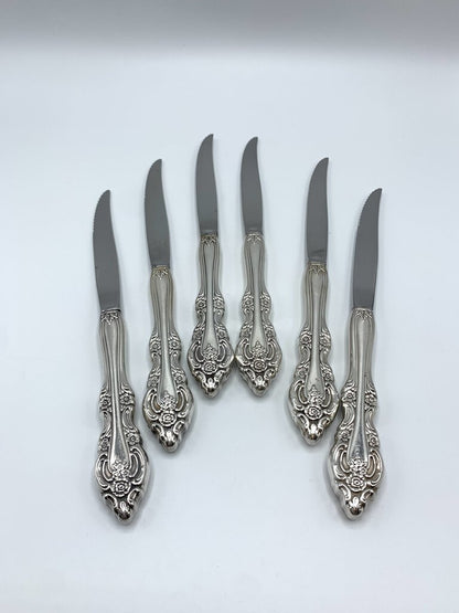 Vintage Oneida “Artistry” Silverplate Serrated Steak Knives Set of 6 /hg