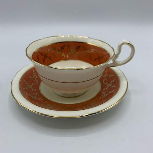 Vintage Aynsley Orange and Gold Fine Bone China Teacup and Saucer /hg