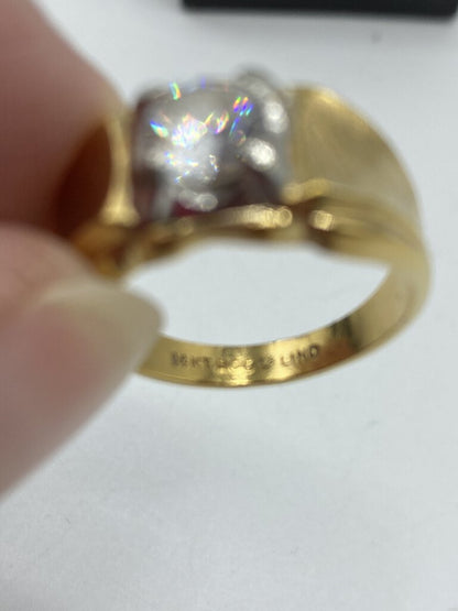 Vintage LIND 14 KT HGE Cubic Zirconia EAPG Mens Gold Tone Ring Size 9.75 /ro