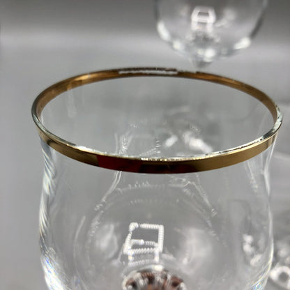 Vintage Bohemia Crystal “Geneve” Wine Goblet w/ 14K Rim Set of 5. /b