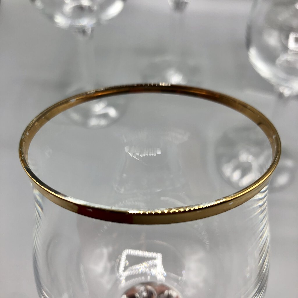 Vintage Bohemia Crystal “Geneve” Wine Goblet w/ 14K Rim Set of 5. /b