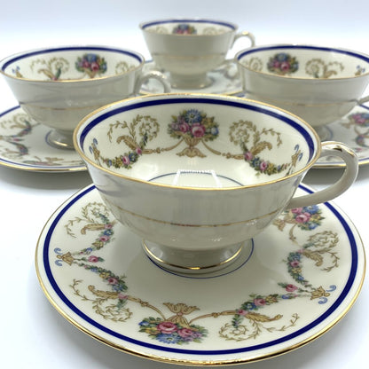 Antique Haas & Czjzek “La Boheme Blue” Teacup and Saucer Set of 4 /hg