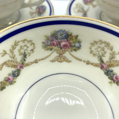 Antique Haas & Czjzek “La Boheme Blue” Teacup and Saucer Set of 4 /hg