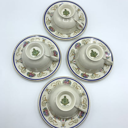 Antique Haas & Czjzek “La Boheme Blue” Teacup and Saucer Set of 4 /hg