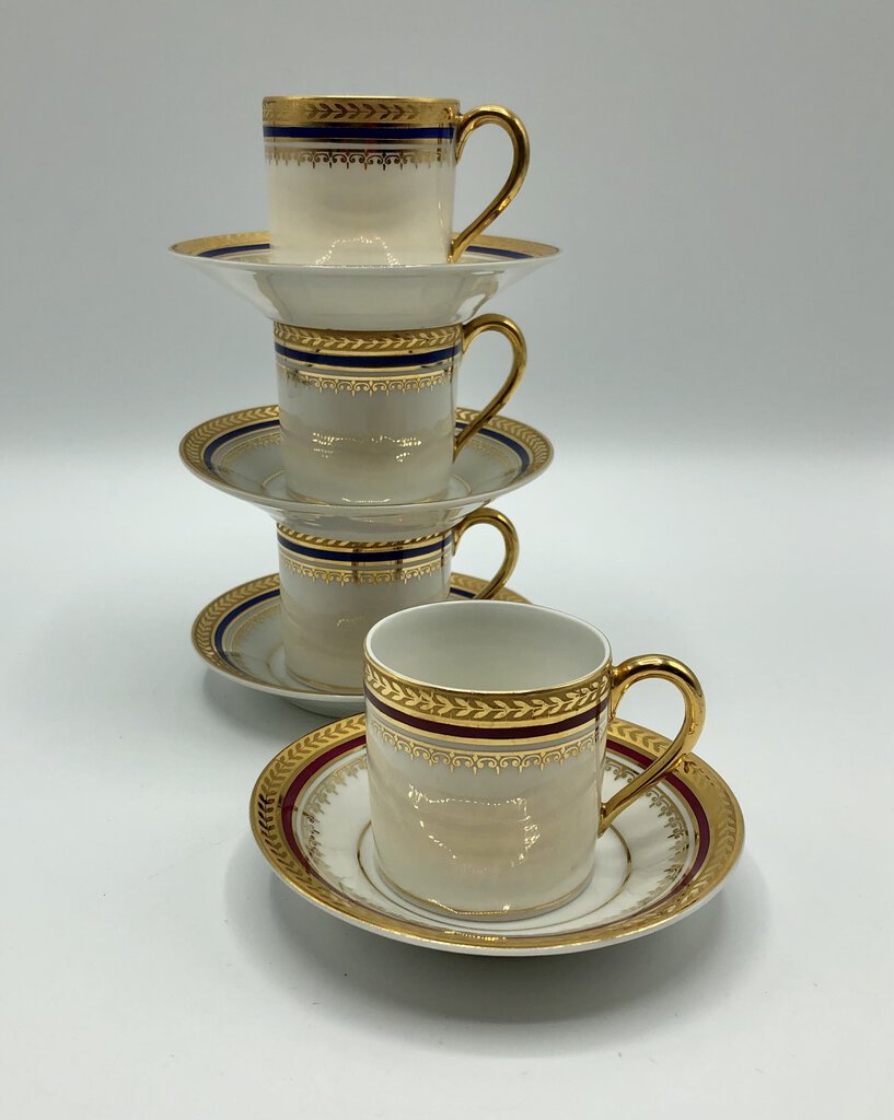 Goumot Labesse Limoges Demitasse Cup & Saucer Set of 4 /b