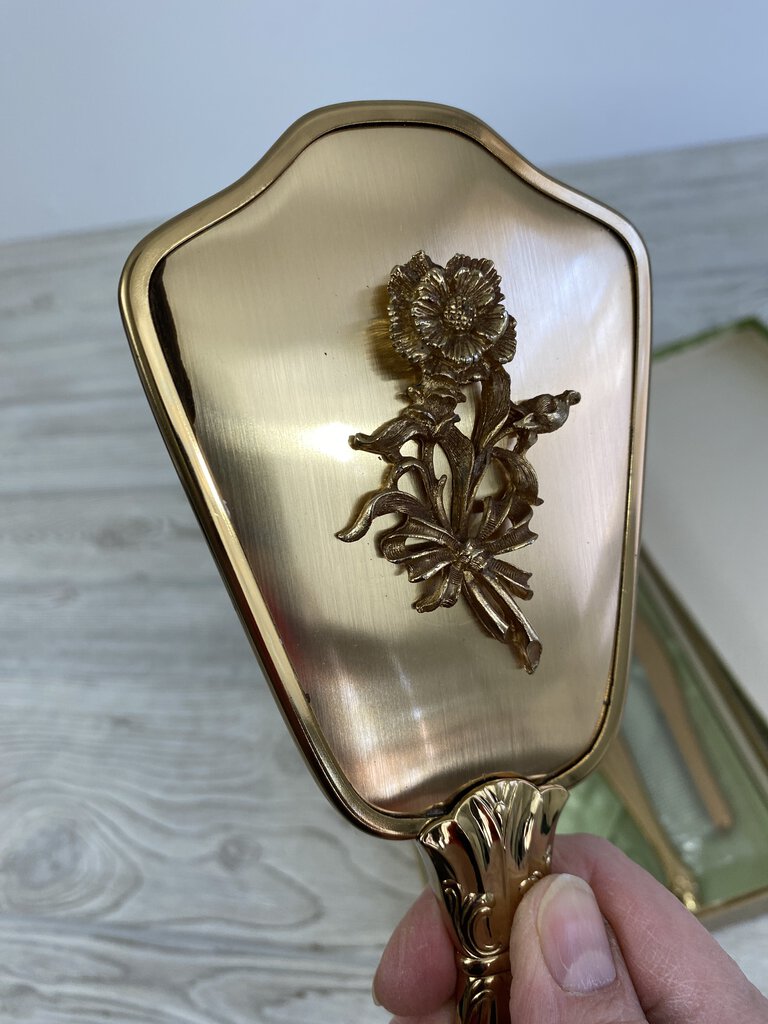 Vintage Lady Fair Gold Tone Vanity Set Mirror, Brush, Comb /rb