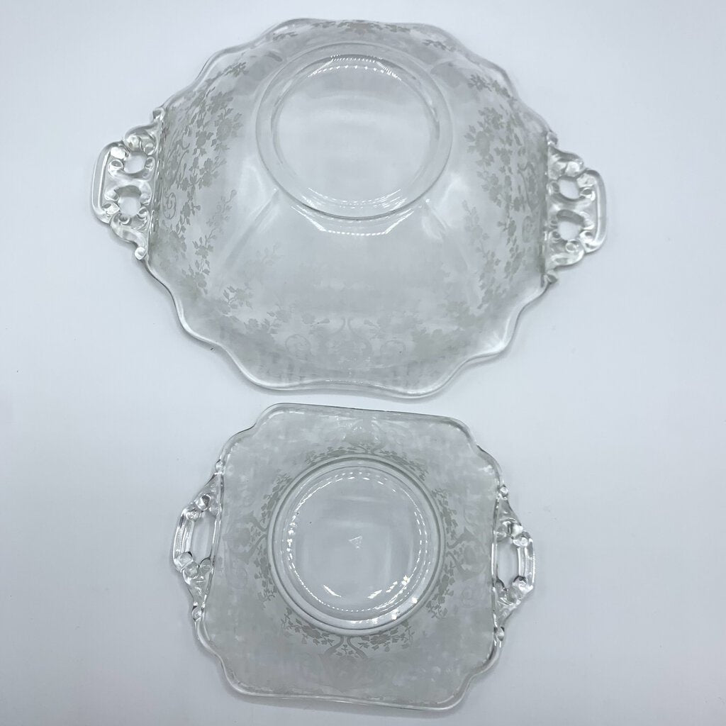 Vintage Cambridge Glass “Diane” Etch Handled Bowls Set of 2 /hg