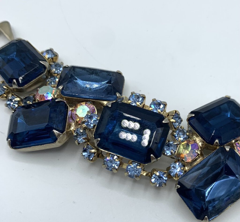 Vintage Midnight Blue Rhinestone Brooch, Bracelet, and Earrings Set /hg