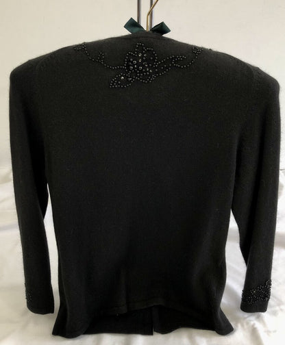 Vintage Anne Klein Black Angora Beaded Cardigan Sweater SZ -XS /b