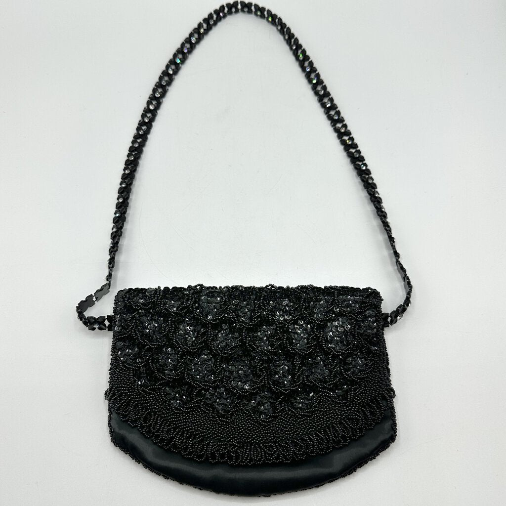 Black satin online beaded evening bag