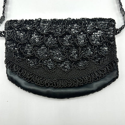 Vintage Richere By Walborg Beaded Black Satin Fold Over Evening Bag/Purse /cb