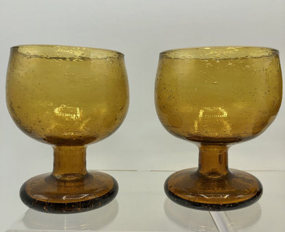 Set of 6 Vintage Amber Bubble Glass Hand Blown Goblets /b