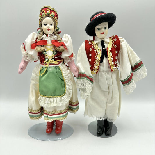 Vintage Hungarian Souvenir Doll Couple Porcelain Heads Cloth Bodies /cb