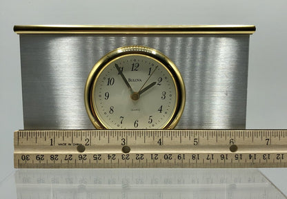 Sleek Bulova Chrome & Brass Mantle/ Desk Clock /b