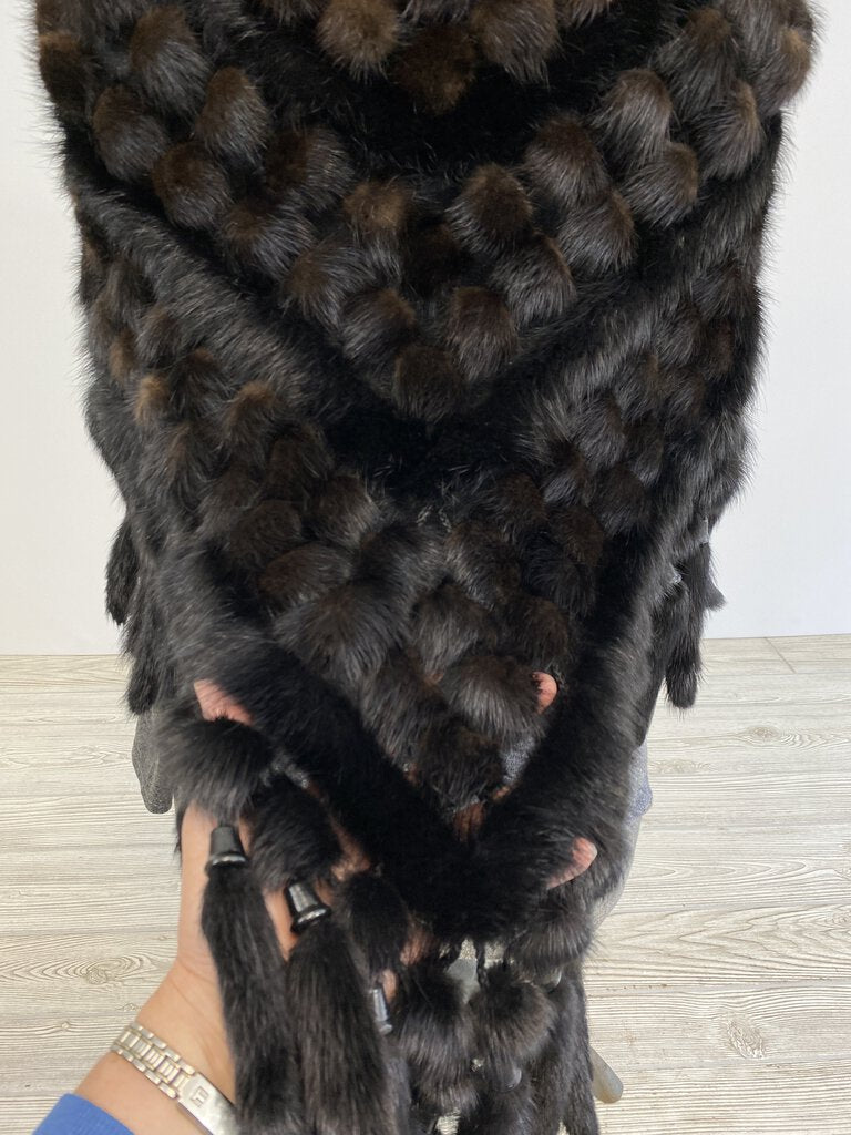 Women’s Real Fur Shawl/Shrug Black/Brown Crocheted Unique! /roh