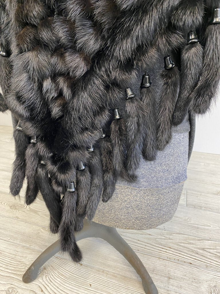 Women’s Real Fur Shawl/Shrug Black/Brown Crocheted Unique! /roh