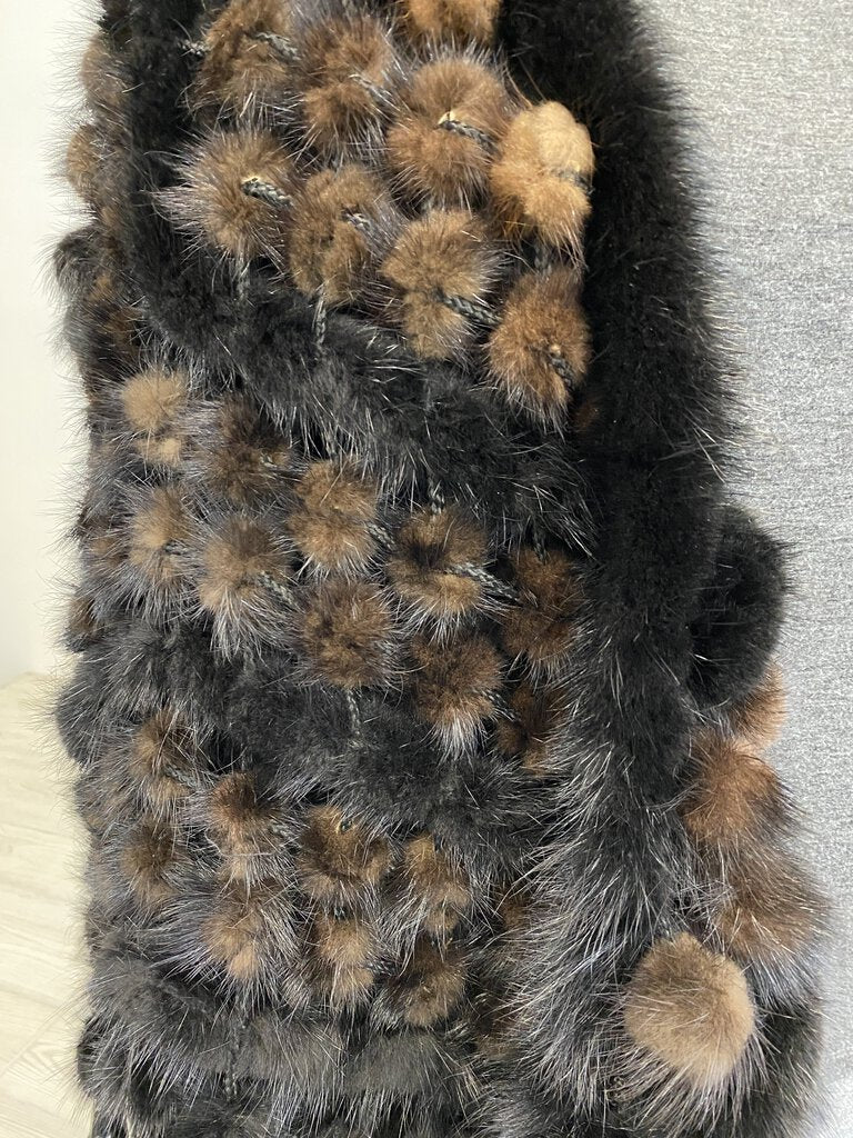 Women’s Real Fur Shawl/Shrug Black/Brown Crocheted Unique! /roh