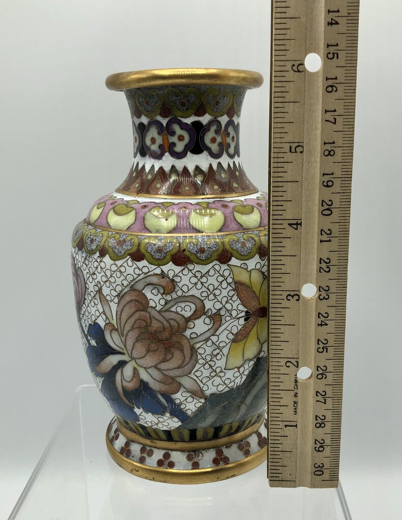 6” Floral Cloisonné Brass Vase /b
