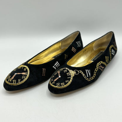 J. Renee Women's Suede Clock Novelty Shoes Flats Size 6 1/2 M /cb